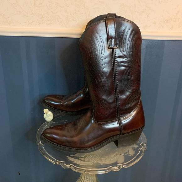 Men’s Chocolate Brown Leather Cowboy Boots Size 10D - Picture 1 of 10